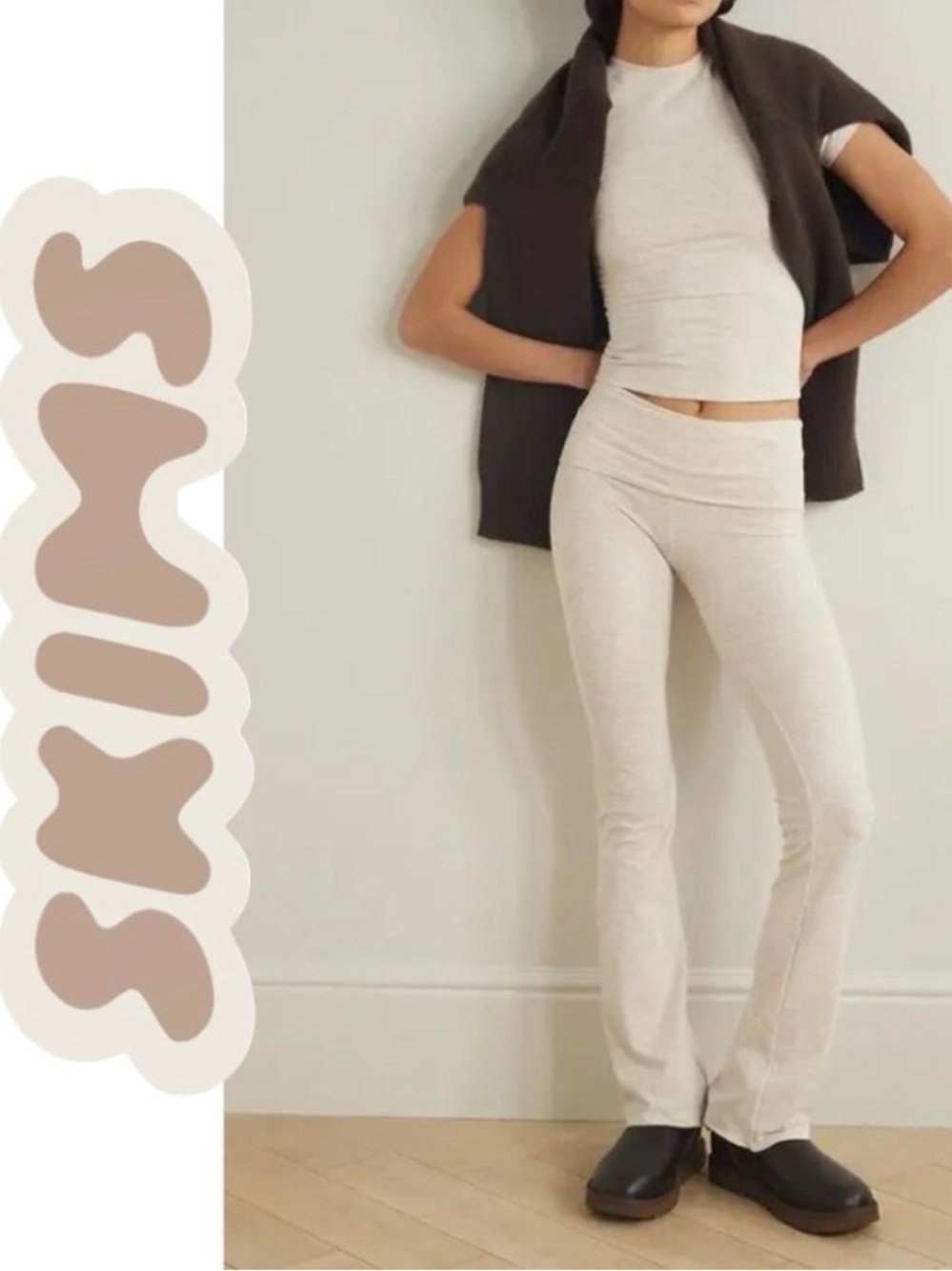 SKIMS oatmeal cotton jersey fold over Flare Leggings